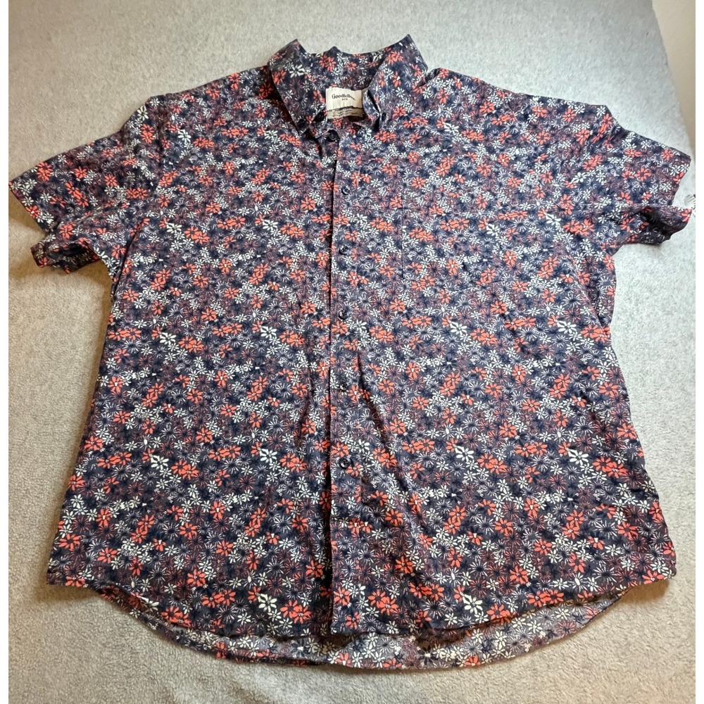 Goodfellow & Co Mens XXL Slim Fit Short Sleeve Button Down Floral Shirt Navy Red